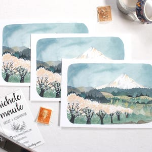 Lot de trois cartes postales Oregon - Mont Hood et fleurs de cerisier