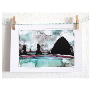 Trio encantador: cartões postais da costa do Oregon de Cannon Beach Haystack Rock