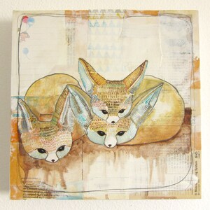 Fennec Foxes Original Oil Painting, Painting, Collage, Collage Painting, Fox Painting, Original Art, Fox Artwork - Fennec Fox Family