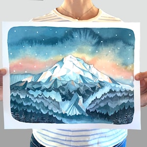Mt Hood 11x14 Watercolor Print - Mt Hood Sunrise