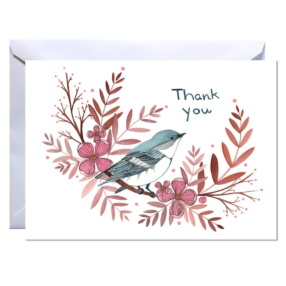 Blank Thank You Card Blue Bird Thank You | Etsy