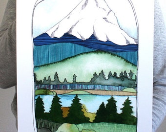 Art - Mt Hood Art Print - Mt Hood Illustration - Oregon Art - Mt Hood Poster - Mountain Illustration - Mt Hood Watercolor Print - Mt Hood