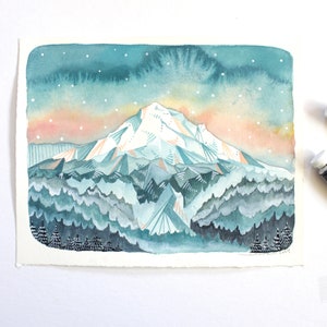 Original Hand Painted Oregon Watercolor Painting - Mt Hood Winter