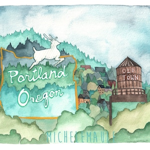 Portland Oregon Art Print Illustration - Old Town Portland
