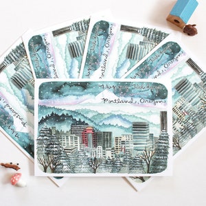 Conjunto de cartões de Natal de Portland Oregon - Boas Festas de Portland
