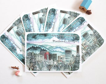 Set of Portland Oregon Holiday Cards - Happy Holidays from Portland