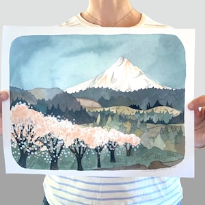 Mt Hood Illustrated Art Print - Hood River 11x14 Print