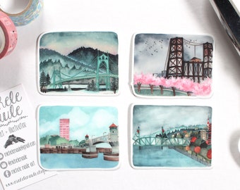 Portland Oregon Sticker Set - Four Seasons of Portland Bridges