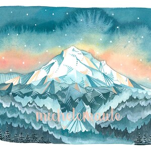 Oregon Illustration Art 8x10 Print - Mt Hood Morning