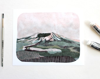 Washington State Illustration Art - Mt St Helen's 8x10 Print