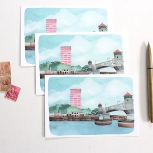 Einzigartige Portland Souvenirs: Illustrierte Postkarten mit der Burnside Bridge