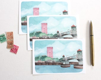 Illustrated Portland Oregon Postcards - Burnside Bridge