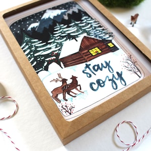 Conjunto de cartões de Natal ilustrados em branco - Stay Cozy