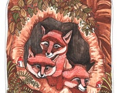 Art - Art Print - Fox Family Print - Fox Illustration Print - 8x10 Print - Fox Print - Fox Artwork - Fox Art Print - Family of Foxes