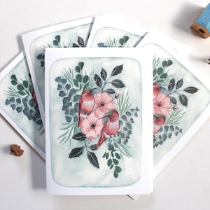 Conjunto de cartões de beija-flor ilustrados em branco - Dois beija-flores