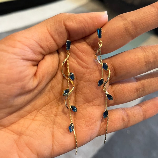 navy blue earrings , navy blue gold chandelier earring , dark blue wedding earring , navy crystal earrings , navy blue