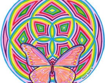 Cosmic Circle, Groovy Wings, Sun Light catcher Window cling, Sacred Geometry, Butterfly Circle design, Eco~friendly Art made in California