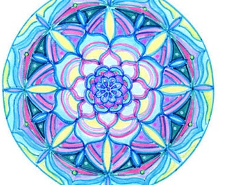 Cosmic Circle, Blue Lotus, Sun Light catcher window cling, EcoFriendly Mandala Home / Car / Water bottle glass decor, Sacred Flower Geometry