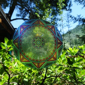 Cosmic Circle, Blue Earth Wheel, Sun Light Catcher window cling, Mandala Art, Sacred Ancient Symbol, Infinitely Reusable, made in California image 4