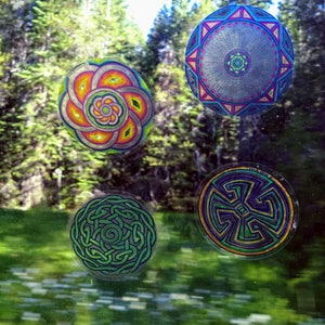 Cosmic Circles, Choose Any 4 Small size 3, Sun Light catcher window clings, Eco friendly Re-Usable, Ancient symbols, Bird safe window art image 6