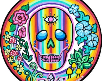 Rainbow Skull Window Cling: Cosmic Circle Sunlight Catcher