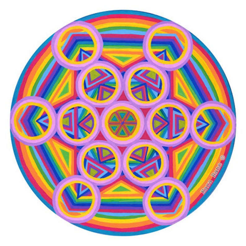 Cosmic Circle, Metatrons Cube, Sun Light catcher window cling, Sacred Geometry, Psychedelic Rainbow, Ecofriendly No stick decal, Glass Art image 1