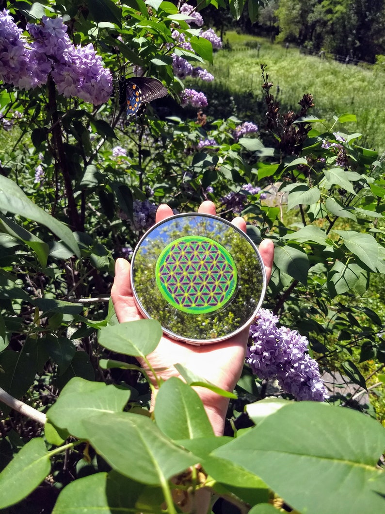 Cosmic Circle, Neon Green Flower of Life, Sun Light catcher window cling, Sacred Geometry Ancient Symbol, Visualization, made in California image 4