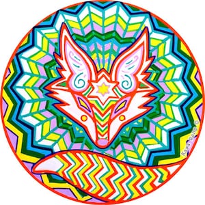 Cosmic Circle, Fox, Sun Light catcher window cling, Animal Mandala, Magical Forest Creature, Ecofriendly Reusable sticker made in California