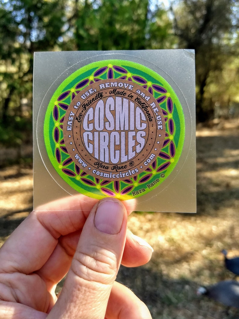 Cosmic Circle, Neon Green Flower of Life, Sun Light catcher window cling, Sacred Geometry Ancient Symbol, Visualization, made in California image 6