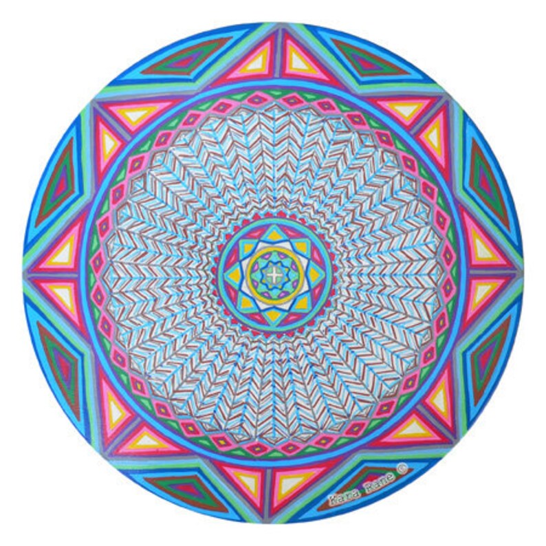 Cosmic Circle, Blue Earth Wheel, Sun Light catcher window cling, Mandala Art, Sacred Ancient Symbol, Infinitely Reusable, made in California image 1