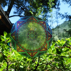 Cosmic Circle, Blue Earth Wheel, Sun Light catcher window cling, Mandala Art, Sacred Ancient Symbol, Infinitely Reusable, made in California image 5