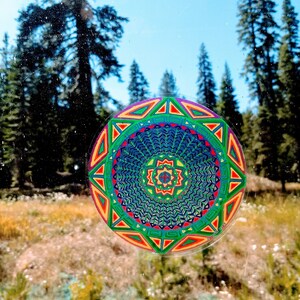 Cosmic Circle, Sun Wheel, Sun Light catcher glass cling, Re-Usable Eco friendly Art, Removable decal, Bird Safe window, made in California image 5