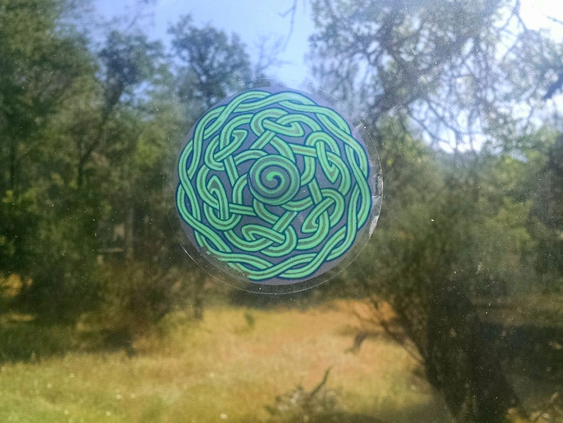 Cosmic Circles, Choose Any 4 Small size 3, Sun Light catcher window clings, Eco friendly Re-Usable, Ancient symbols, Bird safe window art image 4