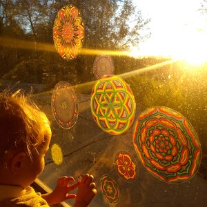Cosmic Circle, Rainbow Seed of Life, Window Cling, Reusable Non adhesive sticker, EcoFriendly SunCatcher, Sacred Geometry, Hippie Boho style image 8