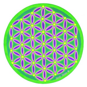 Cosmic Circle, Neon Green Flower of Life, Sun Light catcher window cling, Sacred Geometry Ancient Symbol, Visualization, made in California image 1