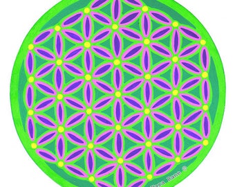 Cosmic Circle, Neon Green Flower of Life, Sun Light catcher window cling, Sacred Geometry Ancient Symbol, Visualization, made in California
