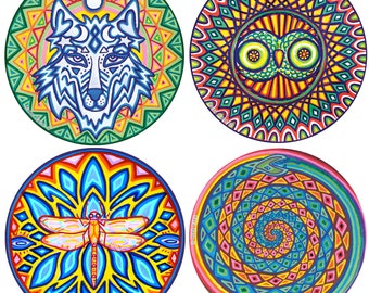 Cosmic Circle Window Clings: Eco-Friendly Art, Rainbow Colors (Set of 4)
