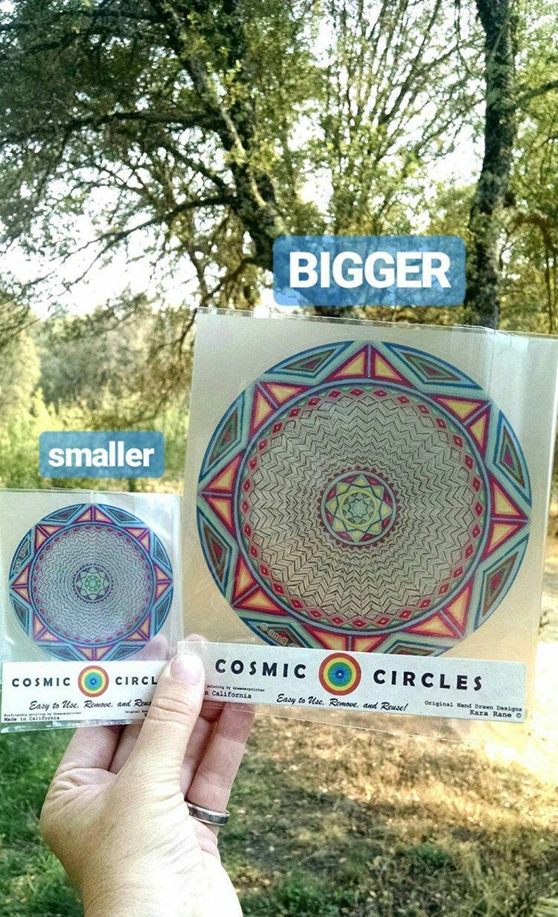 Choose any 4 2 large 2 small Cosmic Circles, Eco friendly Window Clings, Mandala Butterflies Flowers, Beautiful Colors, Best Gift Ever image 8