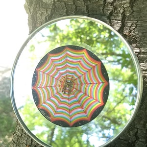 Cosmic Circle, Rainbow Spider Web, Sun Light catcher window cling, Home / Car / Bottle glass decor, Spirit Weaver, Psychedelic Visionary Art image 6