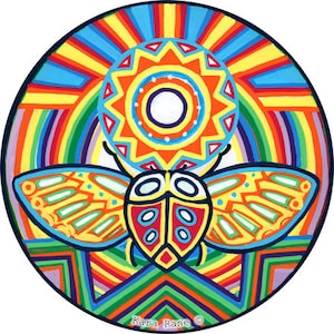 Cosmic Circle, Ladybird Luckybug, Sun Light catcher window cling, Scarab Ancient Sacred symbol, Infinitely Re-usable, Art made in California