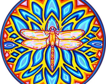 Cosmic Circle, Dragonfly, Sun Light catcher window cling, Eco-friendly Reusable Water bottle sticker, Car & Van Art decor, Magical Insect