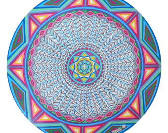 Mandala de rueda de tierra azul para ventana: Arte de círculo cósmico