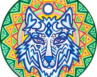 Wolf Mandala Sunlight Catcher: Reusable Window Cling