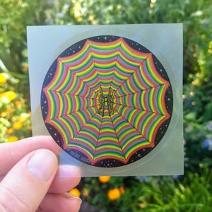 Cosmic Circle, Rainbow Spider Web, Sun Light catcher window cling, Home / Car / Bottle glass decor, Spirit Weaver, Psychedelic Visionary Art image 3