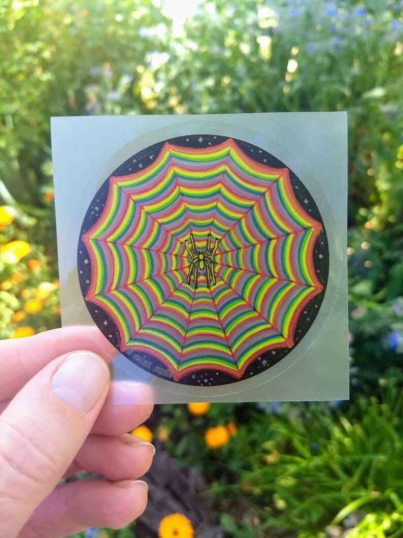 Cosmic Circle, Rainbow Spider Web, Sun Light catcher window cling, Home / Car / Bottle glass decor, Spirit Weaver, Psychedelic Visionary Art image 3