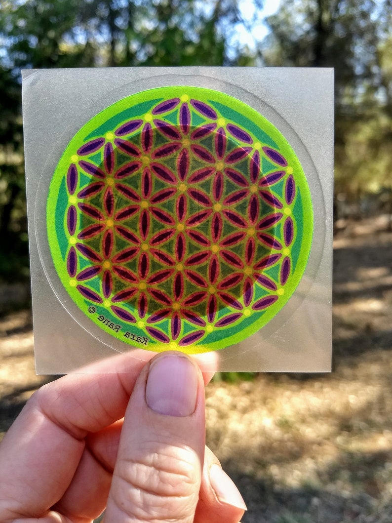 Cosmic Circle, Neon Green Flower of Life, Sun Light catcher window cling, Sacred Geometry Ancient Symbol, Visualization, made in California image 5