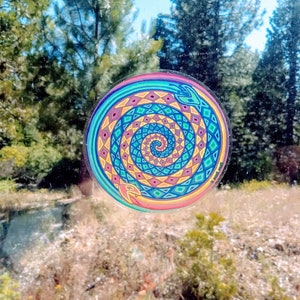 Cosmic Circle, Spiral Snakes, Sun Light catcher window cling, Divine Serpent, Ouroboros, Eco friendly Vinyl Sticker Art, made in California image 10