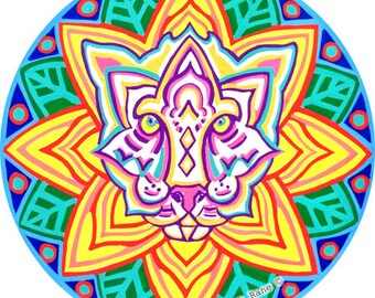 Cat Mandala Window Cling: Tropical Feline Sunlight Catcher