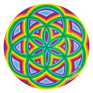 Cosmic Circle, Rainbow Seed of Life, Window Cling, Reusable Non adhesive sticker, EcoFriendly SunCatcher, Sacred Geometry, Hippie Boho style image 1