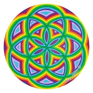 Cosmic Circle, Rainbow Seed of Life, Window Cling, Reusable Non adhesive sticker, EcoFriendly SunCatcher, Sacred Geometry, Hippie Boho style image 1